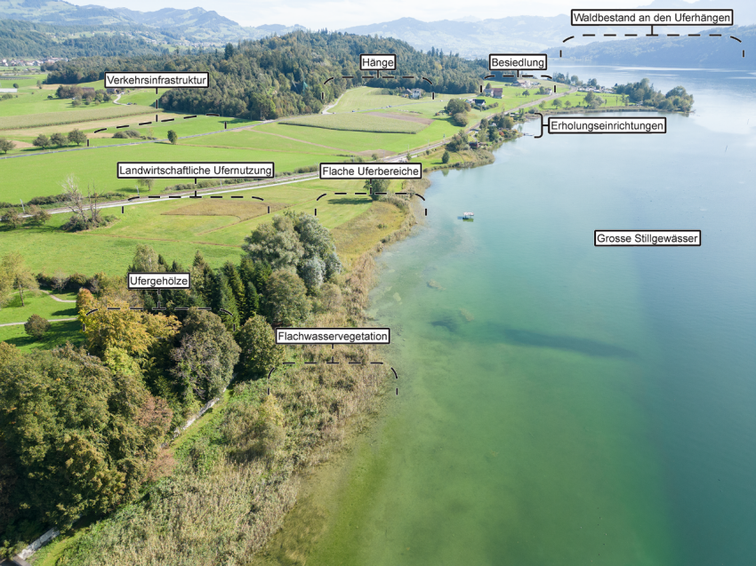 Bild mit Beschreibung der typischen Landschaftselemente einer Hochgebirgslandschaft